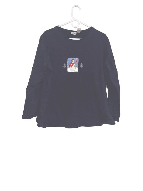 Cherokee Tops - Cherokee Womens 1X Navy Long Sleeve Shirt With Snowman Embroidery